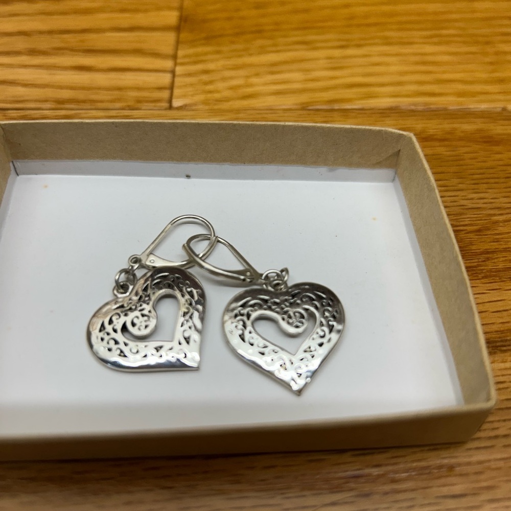 Elegant Silvertone Heart Earrings